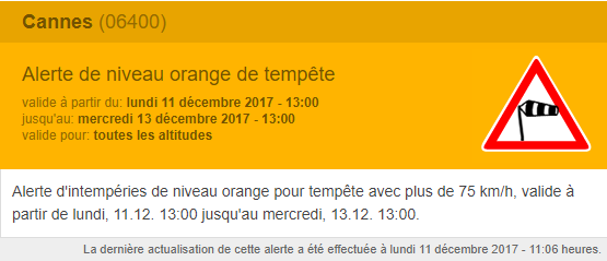 Alerte intempéries pour Cannes