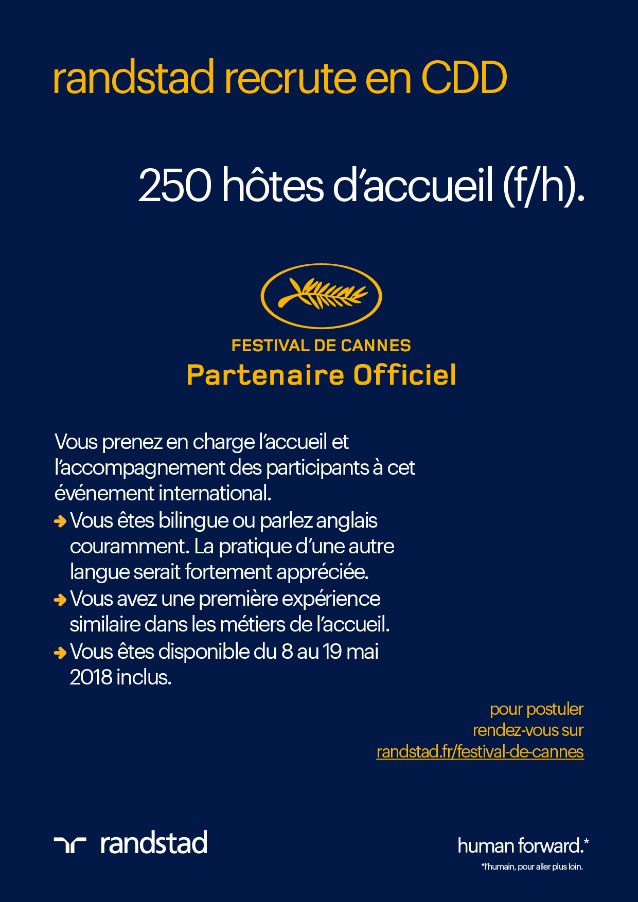 Randstad recrute 250 hotes / hotesses d'accueil pour le Festival de Cannes